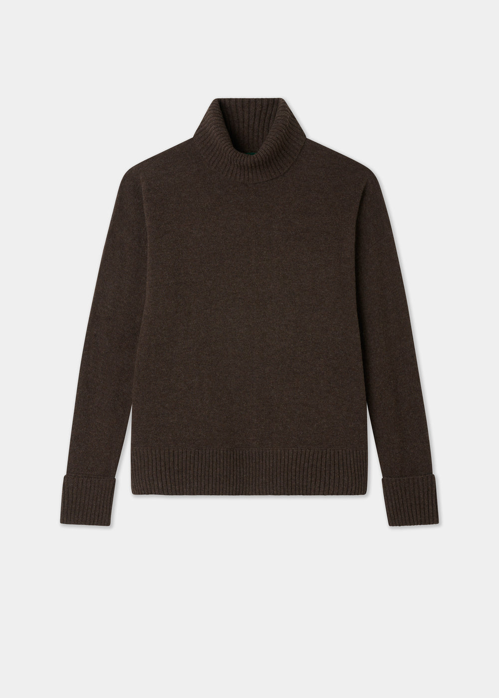 Ladies brown roll neck jumper on a white background