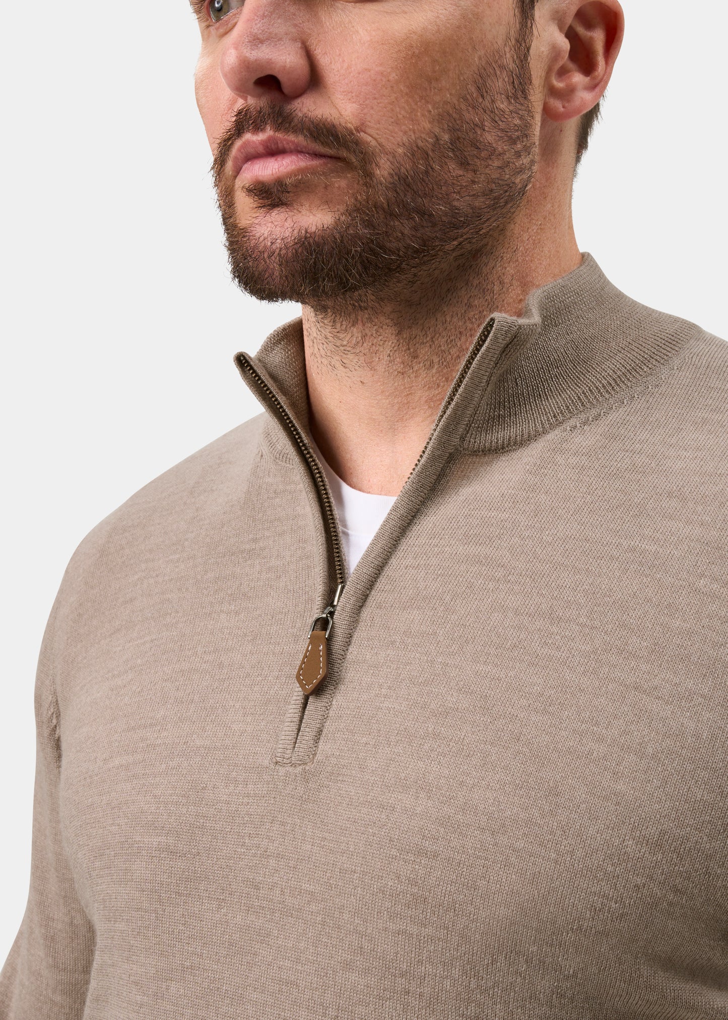 Barton Merino Wool 1/4 Zip Mock Jumper in Cobble - Regular Fit