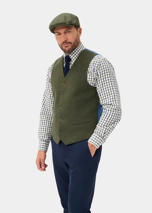 Combrook Men's Tweed Water Repellent Lined-Back Waistcoat in Mariner -  Regular Fit
