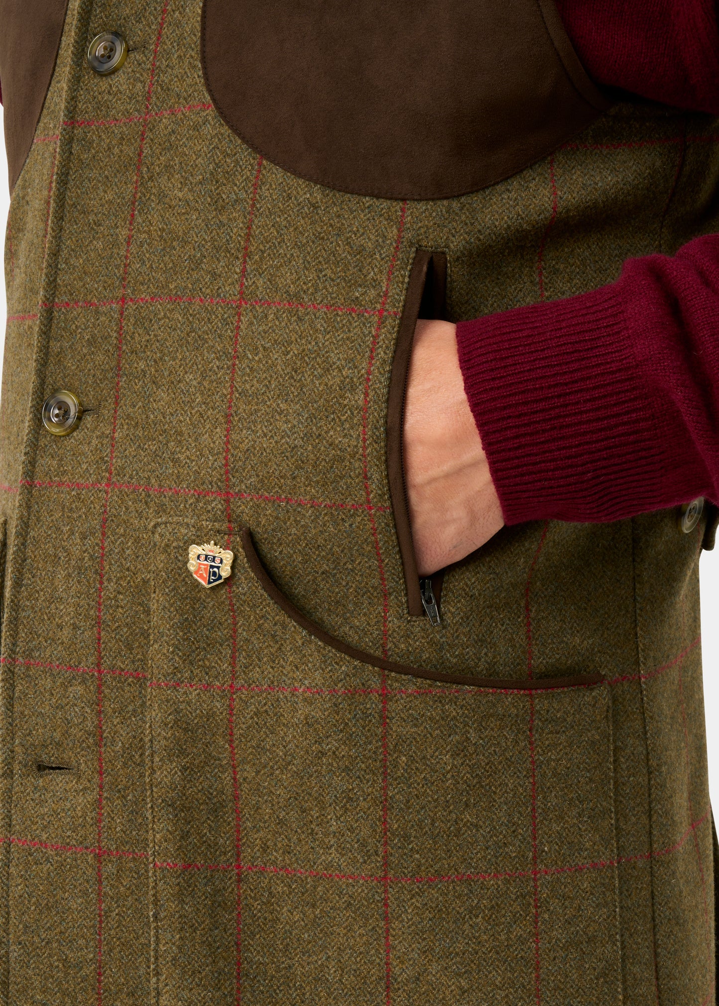 Combrook Men's Tweed Water Repellent Shooting Gilet in Sage -  Shooting Fit