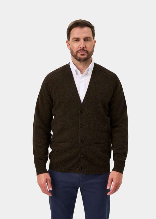 Cornwall Lambswool V-Neck Cardigan In Cocoa - Classic Fit