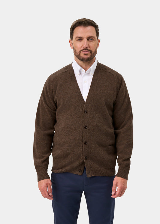 Cornwall Lambswool V-Neck Cardigan In Tobacco - Classic Fit
