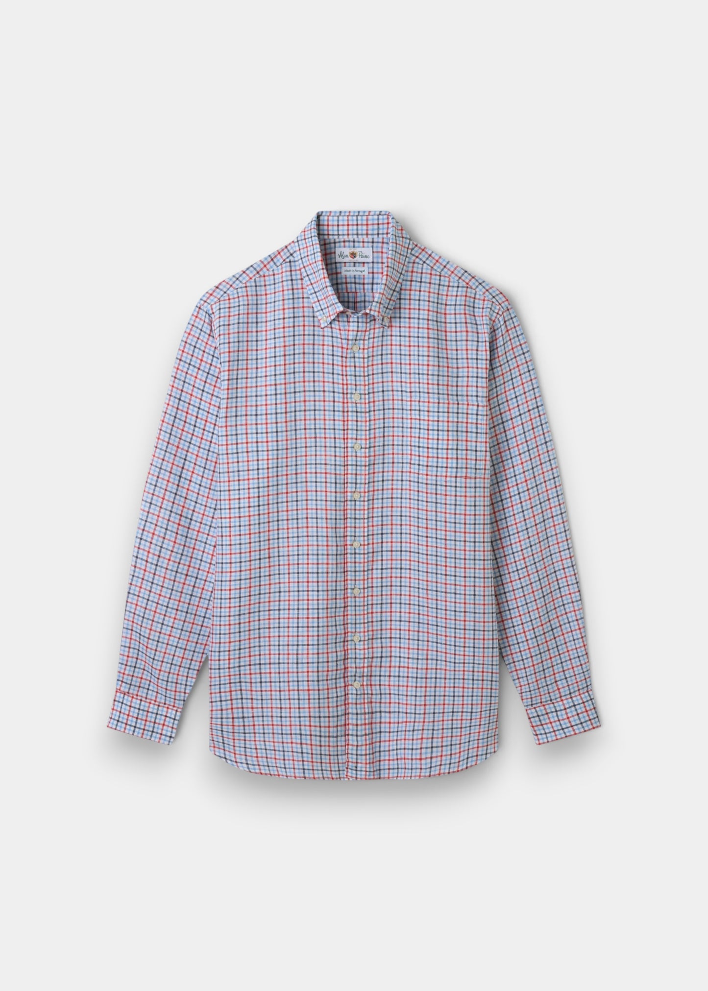 Fleetwood Men's Blue and Orange Check Linen Shirt - Classic Fit