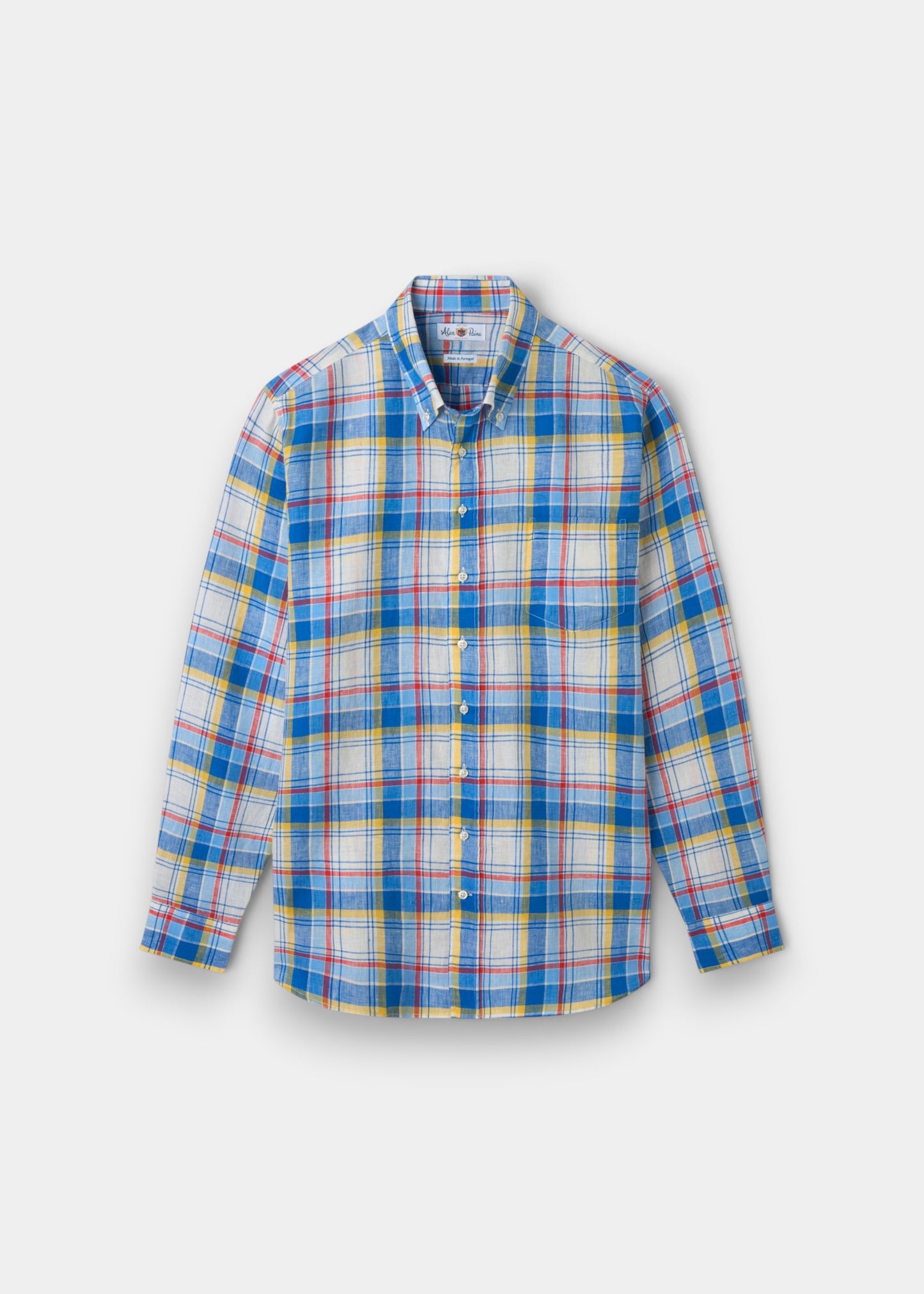 Fleetwood Men's Blue and Yellow Check Linen Shirt - Classic Fit