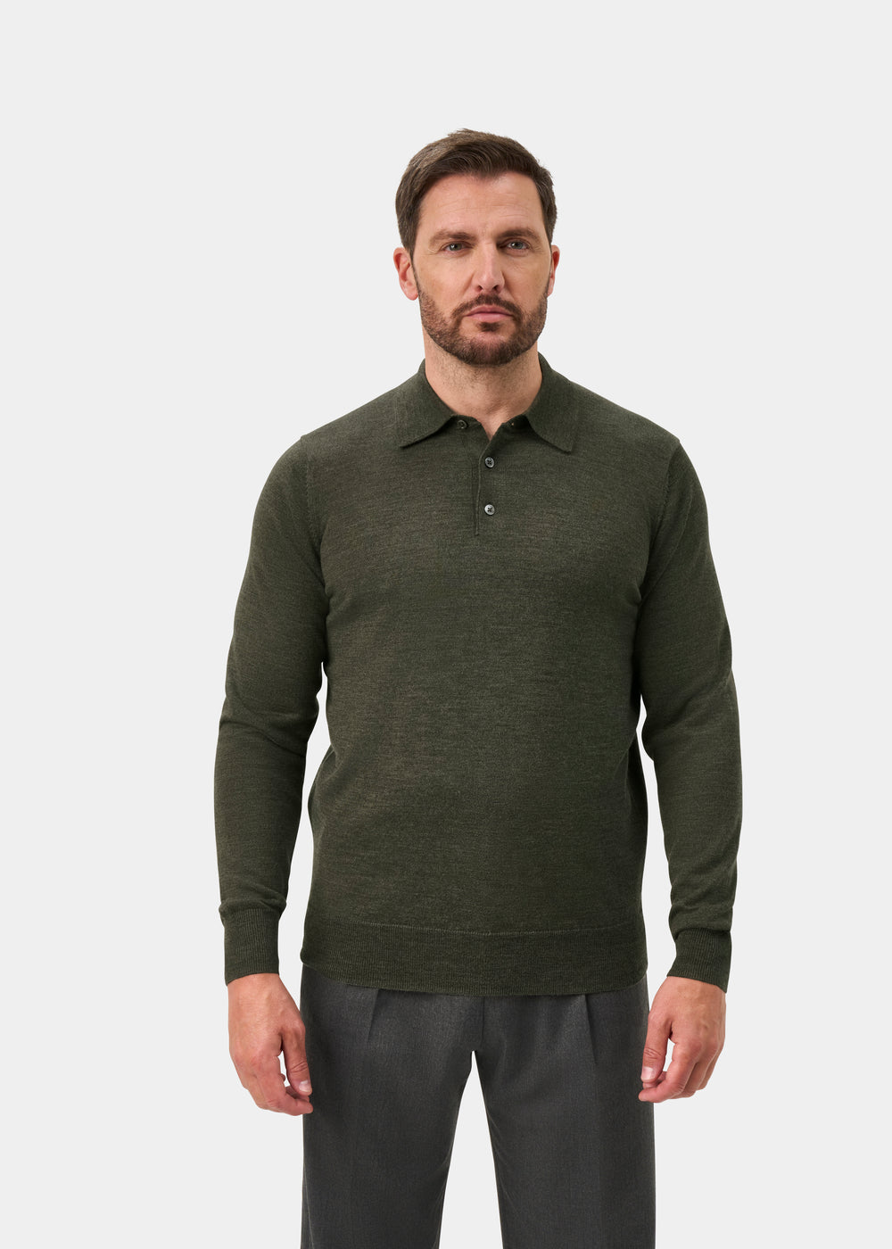 Hindhead Men's Merino Wool Polo Shirt in Seaweed - Regular Fit