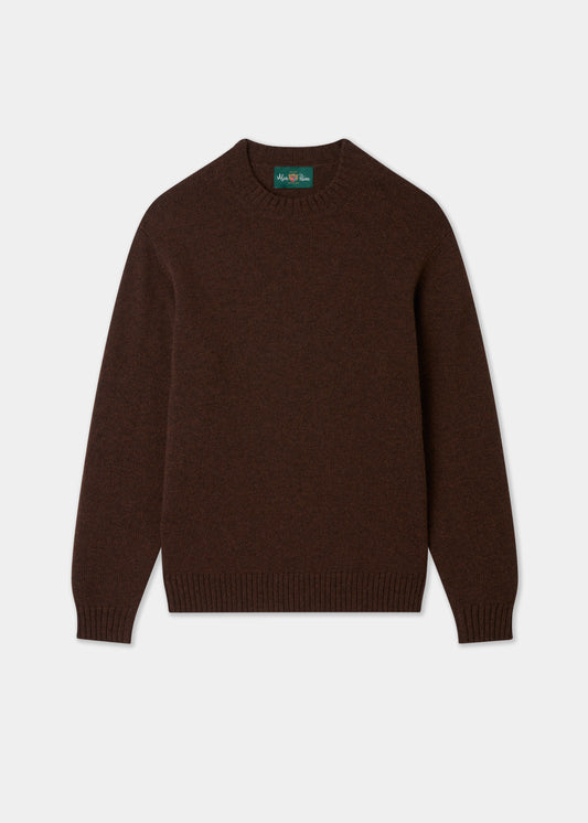 Men's Shetland Wool Crew Neck Jumper in Coffee