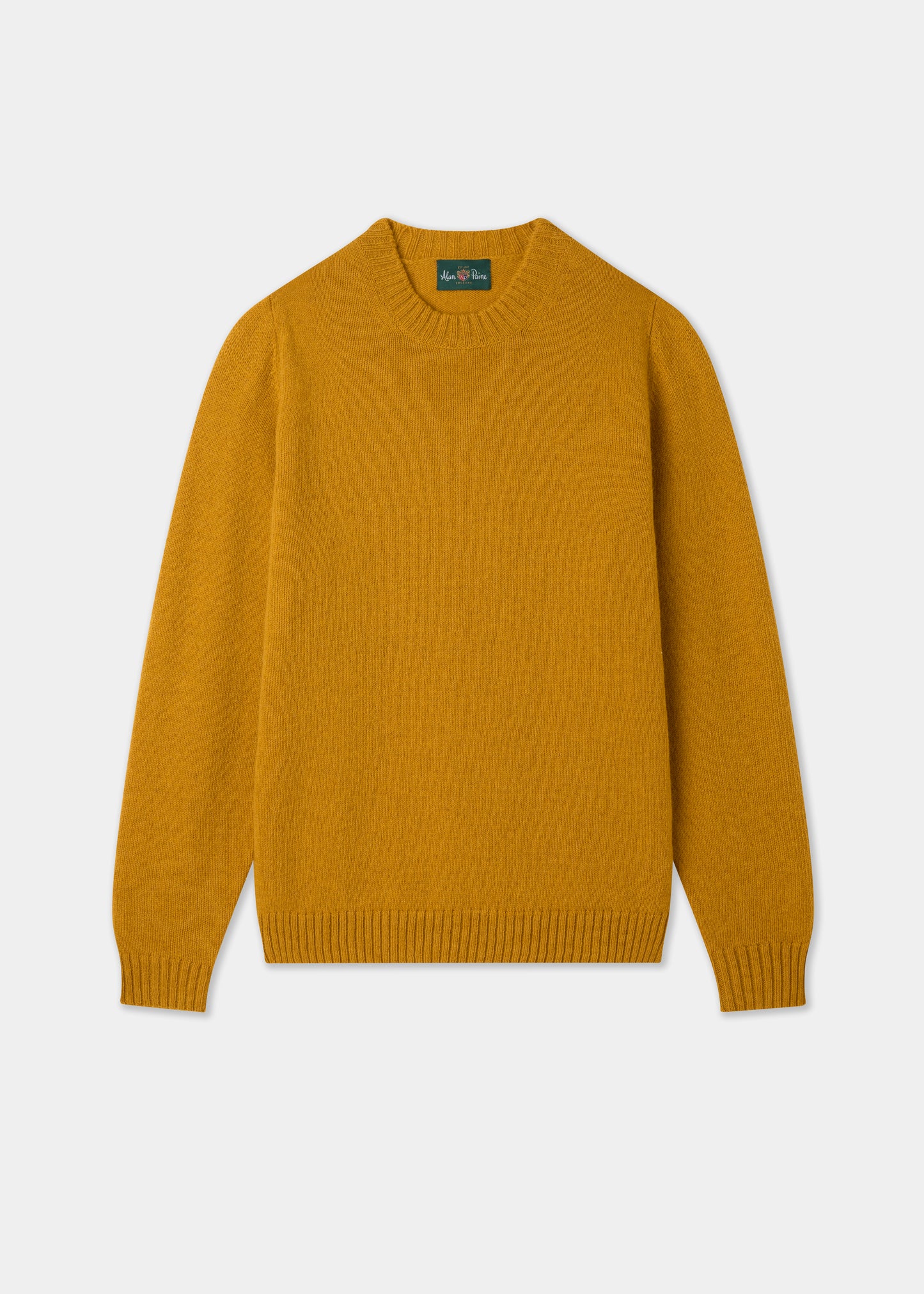 Men's Shetland Wool Crew Neck Jumper in Old Gold