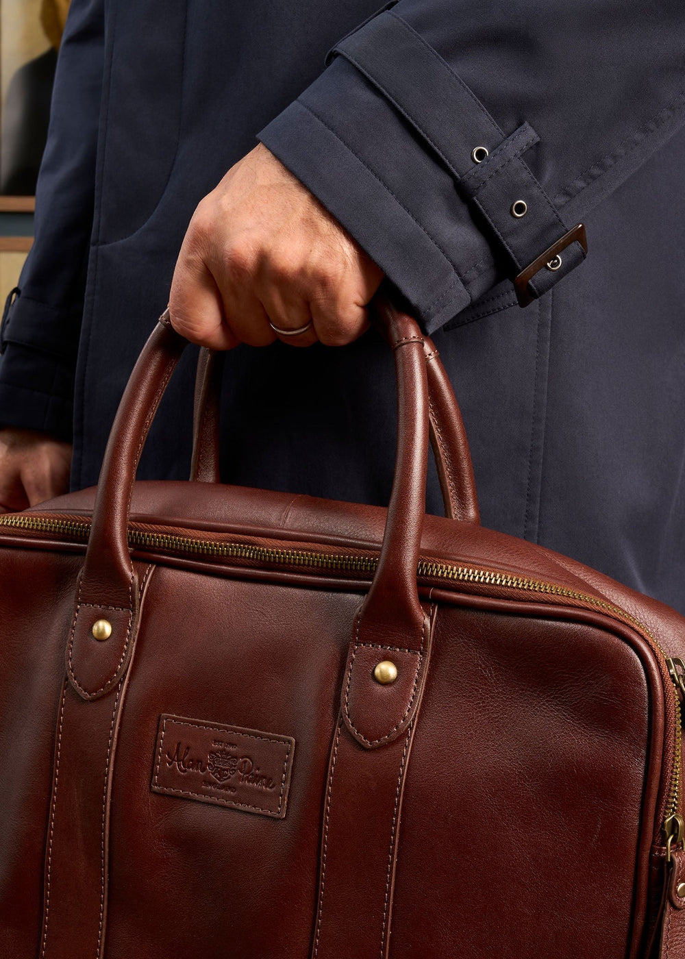 Leather Laptop Bag In Oak