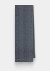 Kinross Cashmere Herringbone Scarf in Charcoal, featuring white fringed ends, shown laid flat on a white background.