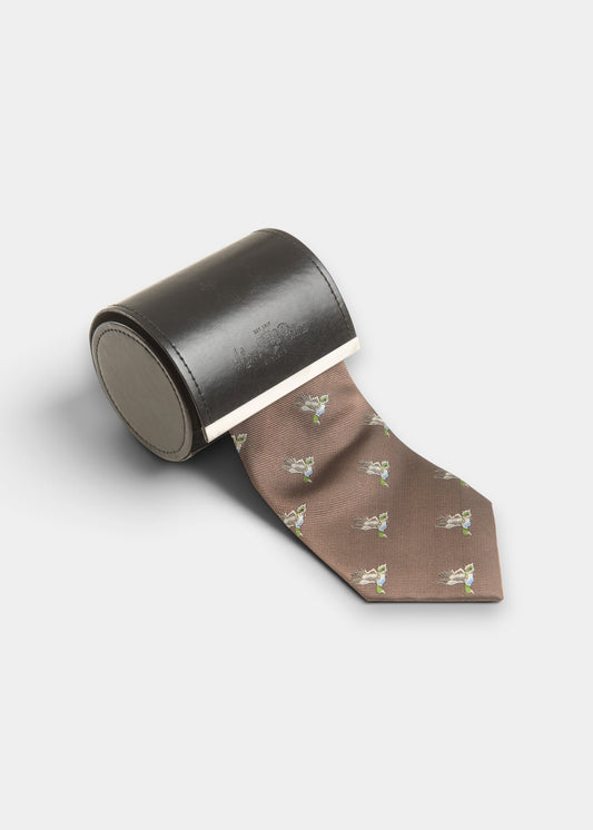 Ripon Silk Country Tie In Brown - Duck Design