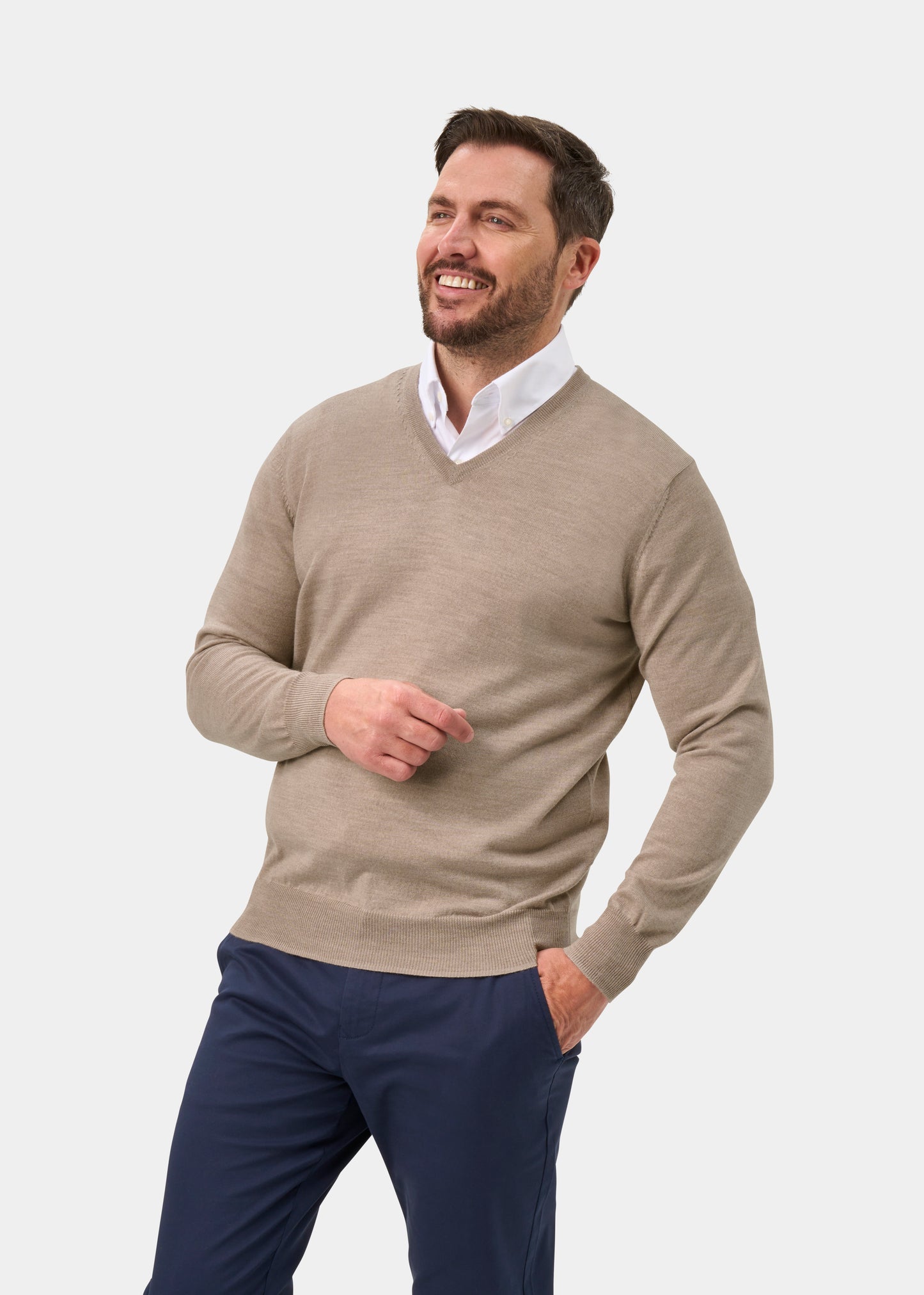Millbreck Merino Wool Jumper in Cobble - Regular Fit