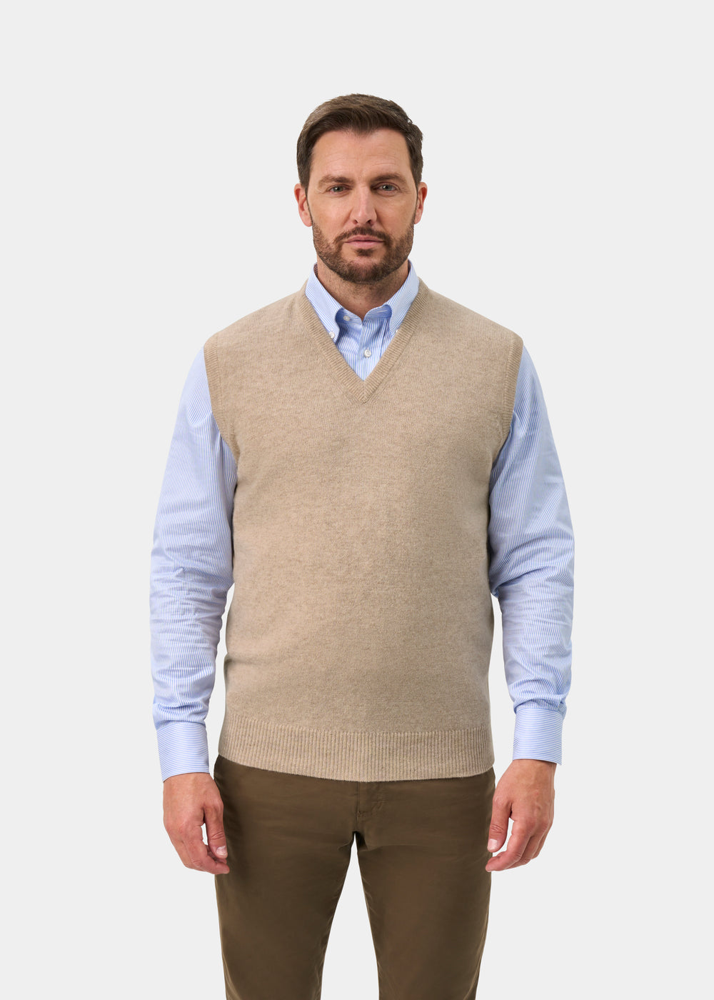 Norfolk Men's Lambswool Slipover in Linen - Classic Fit