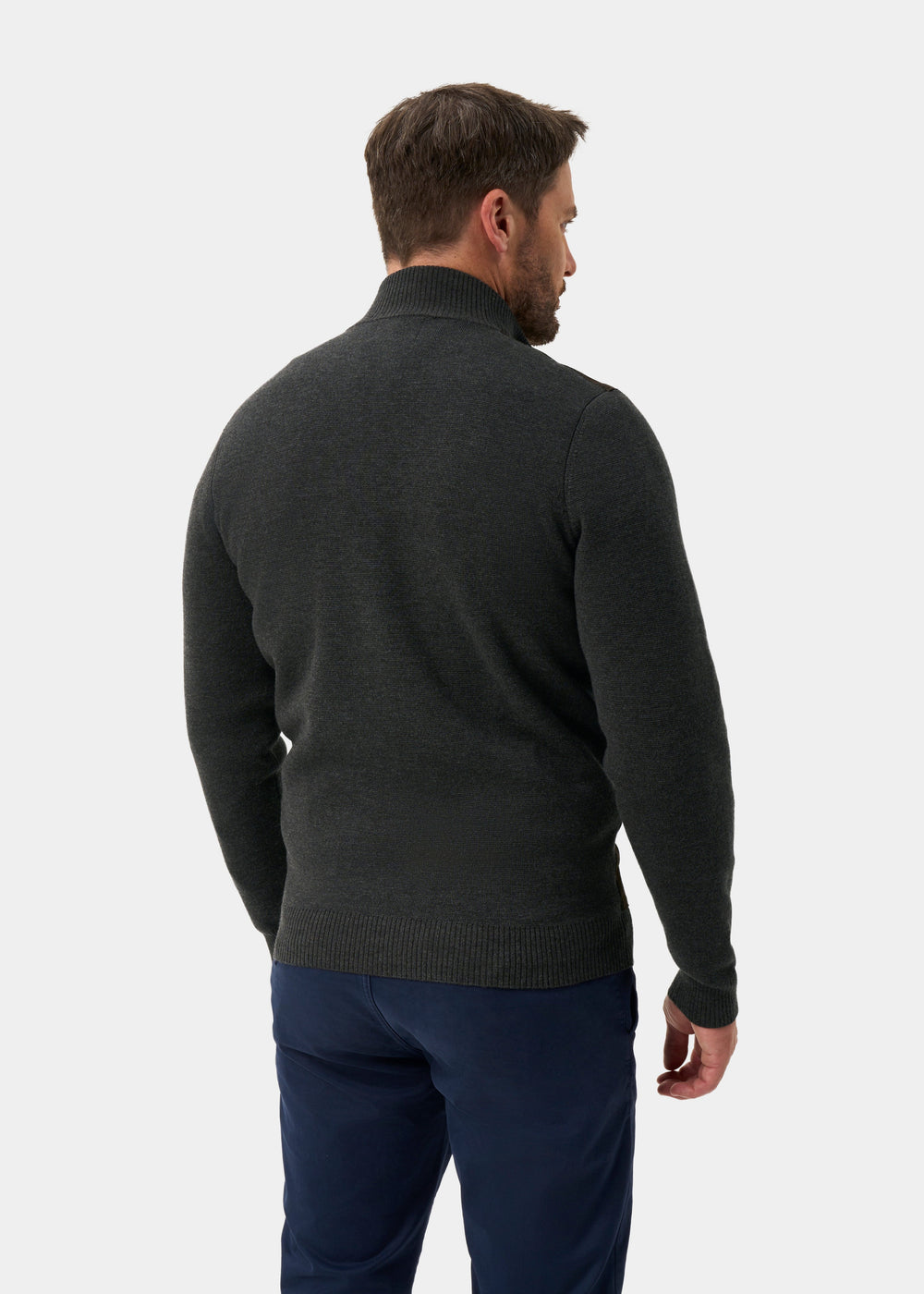 Oakmoore Suede Front Zip Through Jumper In Dark Brown