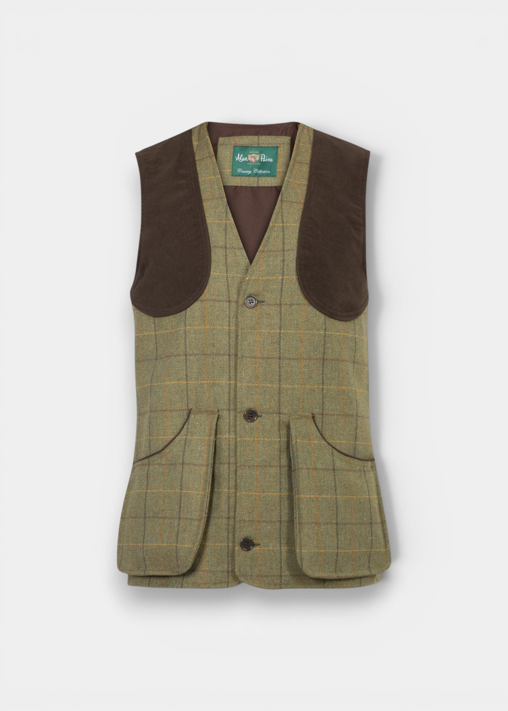 Rutland Men's Tweed Water Repellent Shooting Waistcoat in Dark Moss  -  Shooting Fit