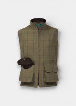 Rutland Men's Tweed Water Repellent Shooting Waistcoat in Dark Moss  -  Shooting Fit
