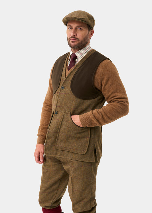 Rutland Men's Tweed Water Repellent Shooting Waistcoat in Birch -  Shooting Fit
