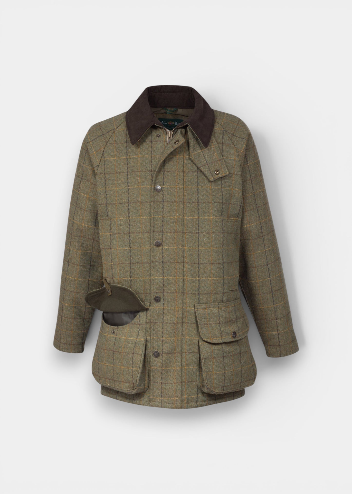 Rutland Men's Tweed Waterproof Shooting Coat in Dark Moss  -  Regular Fit
