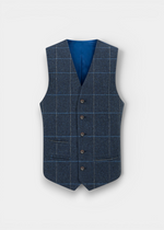 Surrey Men’s Tweed Water Repellent Lined Waistcoat in Midnight Blue with five buttons and two front pockets.