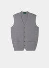 Grey waistcoat with button details on a white background
