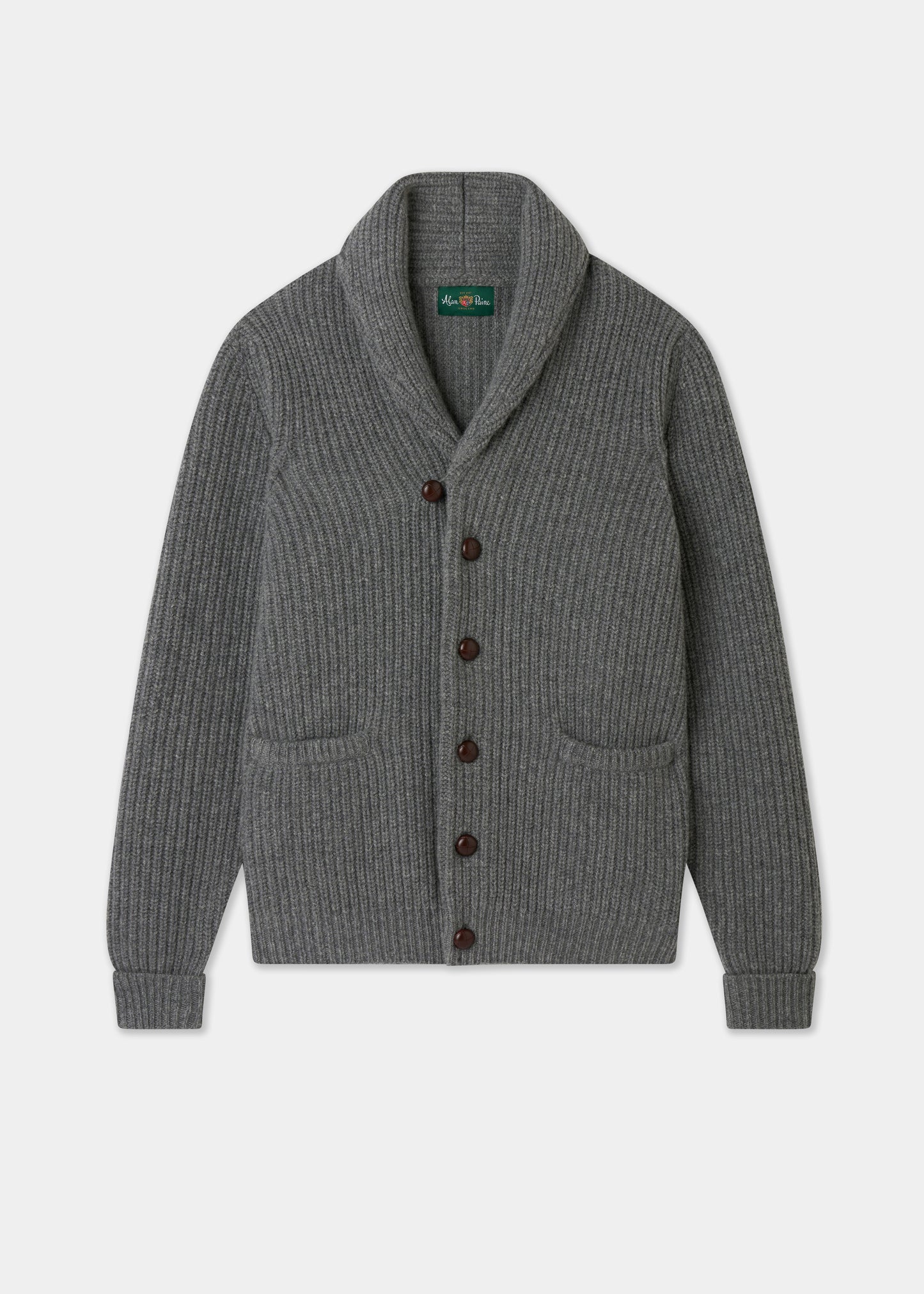Men's Lambswool Jumper with Shawl Collar in Grey Mix