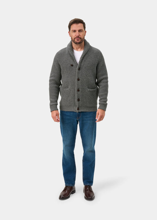 Usworth Men's Shawl Collar Lambswool Jumper In Grey Mix - Regular Fit
