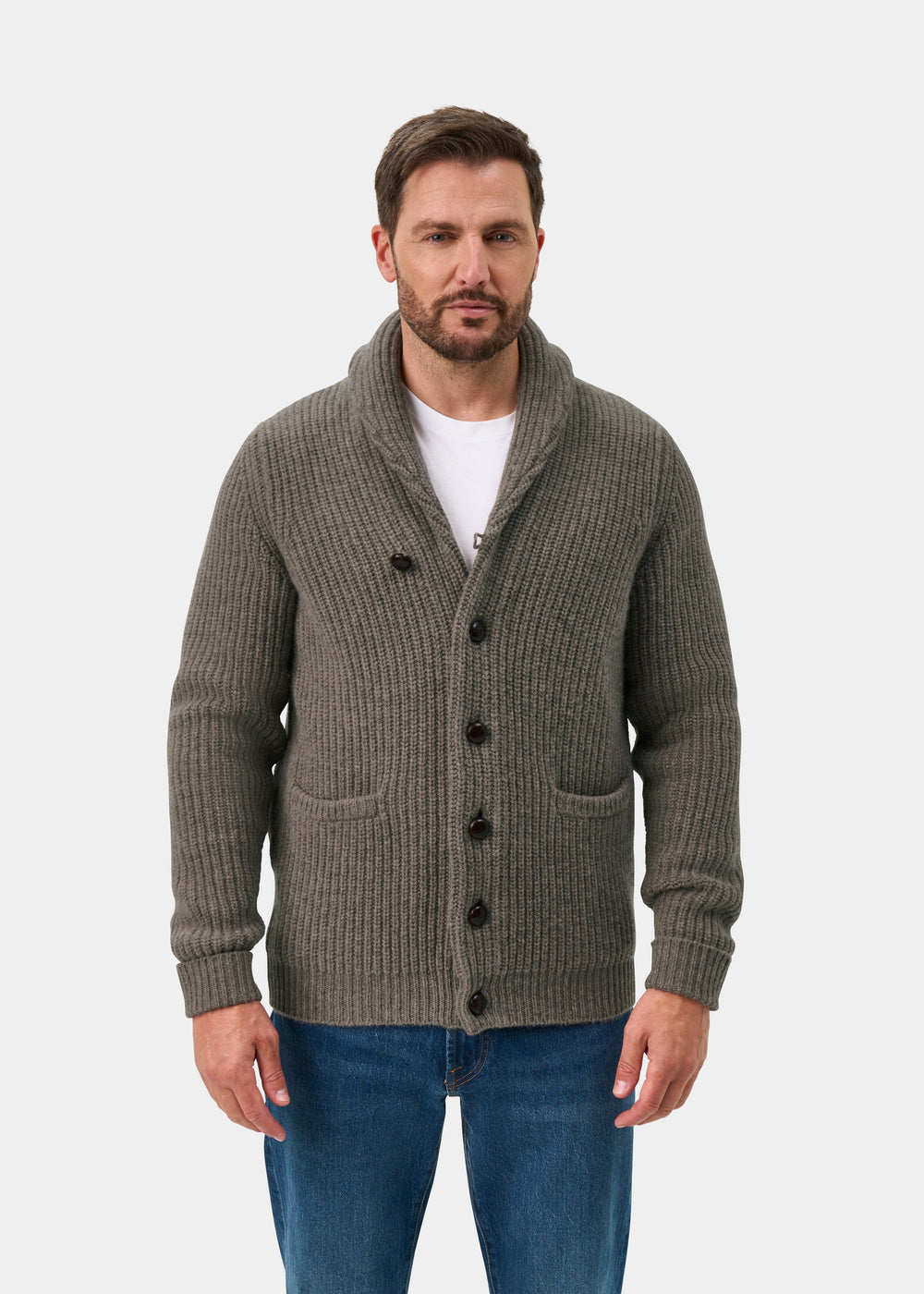 Usworth Lambswool Shawl Collar Jumper In Vole - Regular Fit