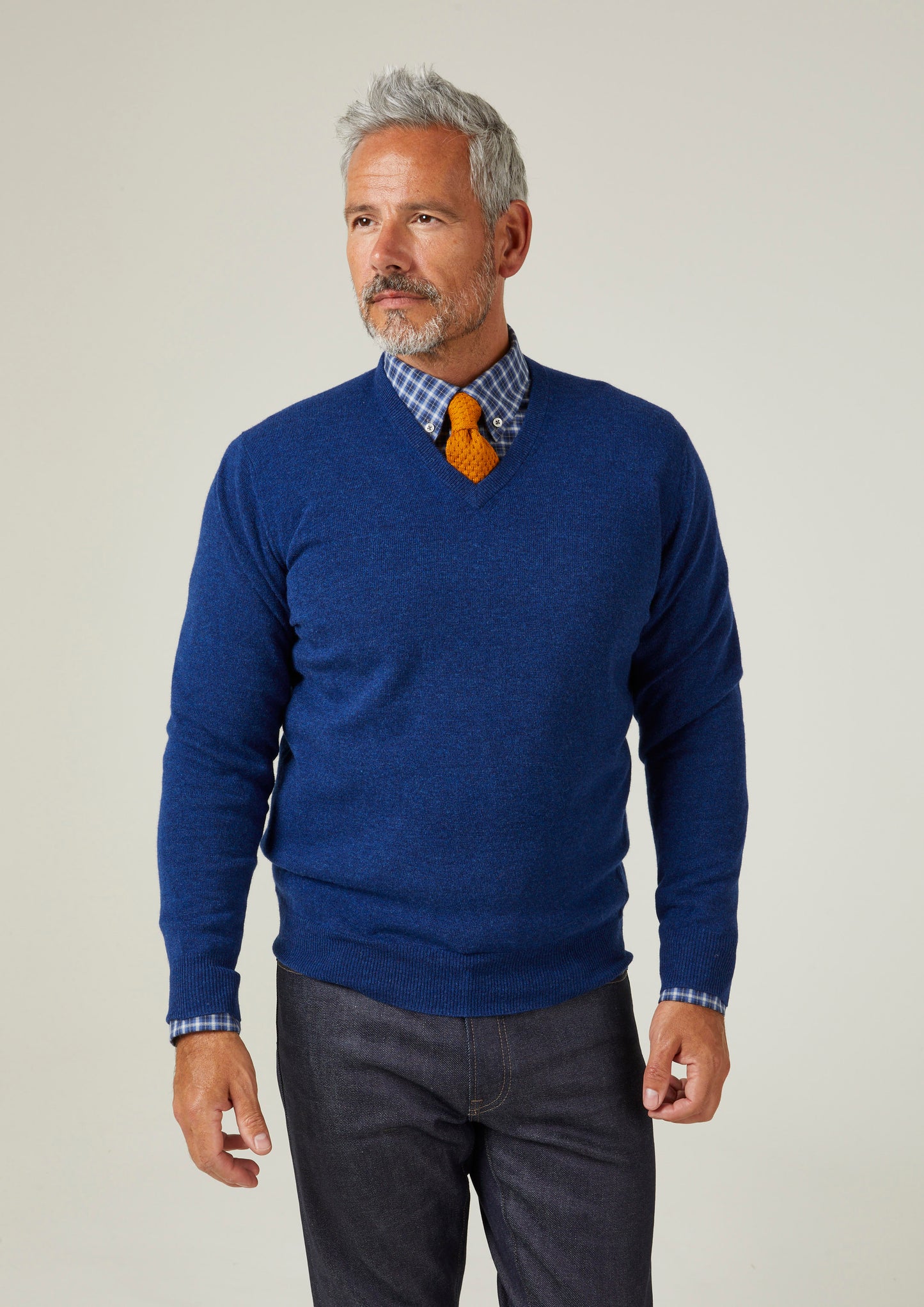 Albury Geelong Wollpullover in Indigo – normale Passform