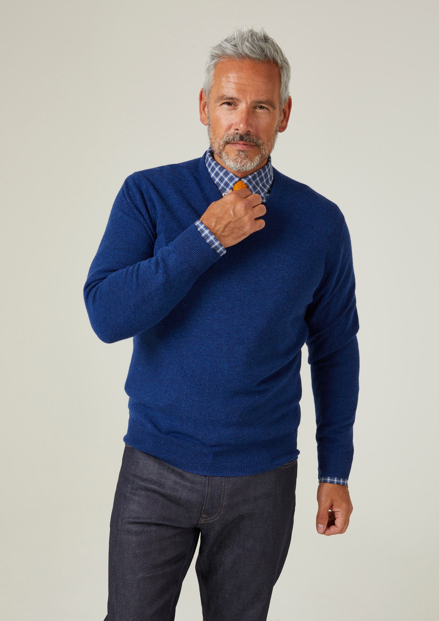 Albury Geelong Wollpullover in Indigo – normale Passform