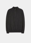 Hanbury Pure Cashmere Quarter Zip Jumper in charcoal, regular fit, mock neck, long sleeves, on a white background.