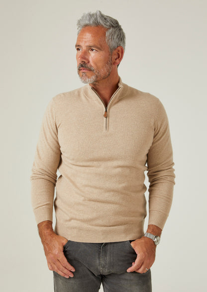 Hanbury Cashmere-Pullover mit Stehkragen und Reißverschluss aus Leinen – normale Passform