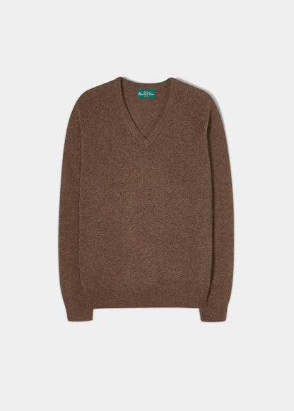 Kilsyth Herren-Lammwollpullover in Tabak – normale Passform