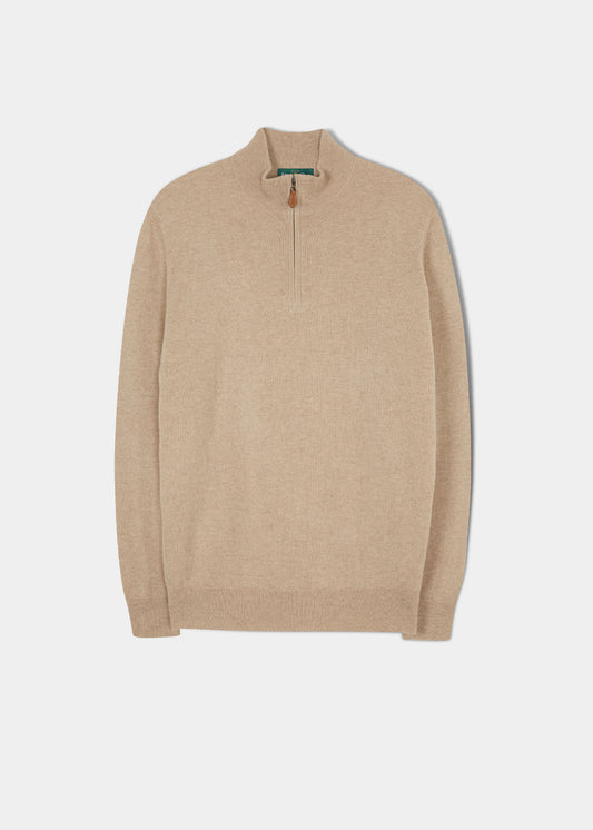 Hanbury Cashmere-Pullover mit Stehkragen und Reißverschluss aus Leinen – normale Passform