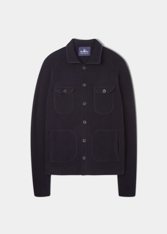 Ferndale Herren-Strickhemd aus Lammwolle in Marineblau – normale Passform