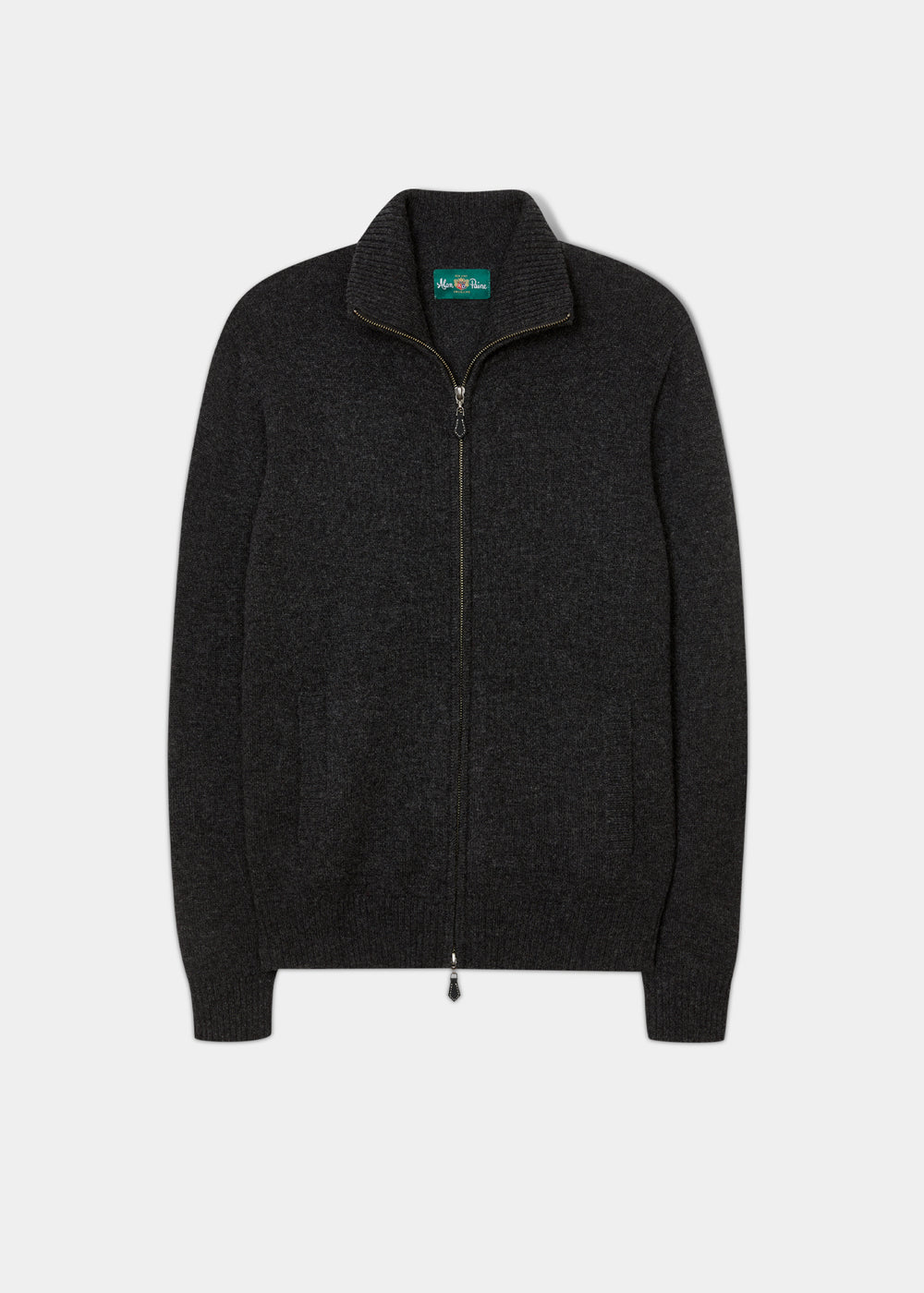 Ballater Lambswool Front Zip Mock Neck Jumper In Charcoal - Regular Fit