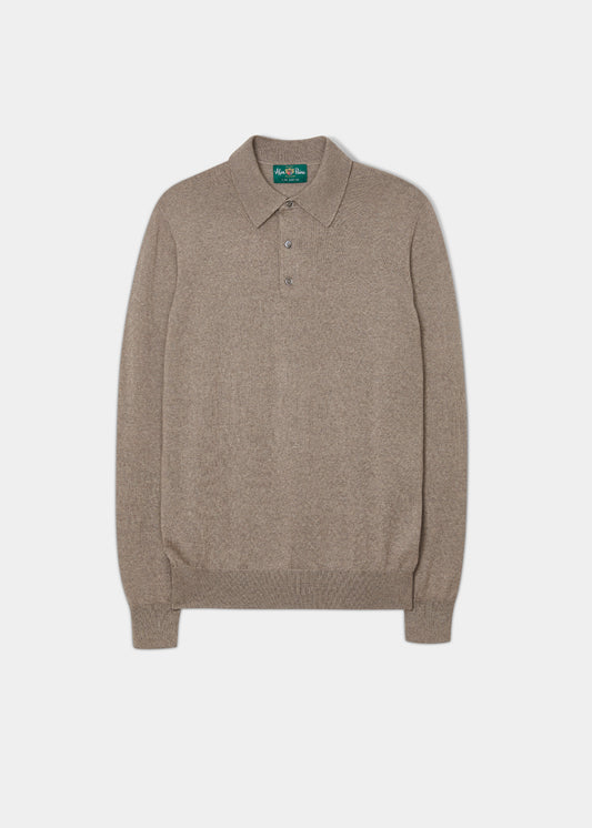 Hindhead Herren-Poloshirt aus Merinowolle in Pilz – normale Passform